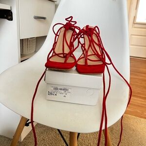Elegant Red Lace-Up Heels